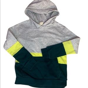 H&M Boys sweater size 6-7 grey hoodie, green and yellow stripes